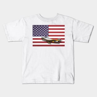 North American Sabre on the US flag Kids T-Shirt